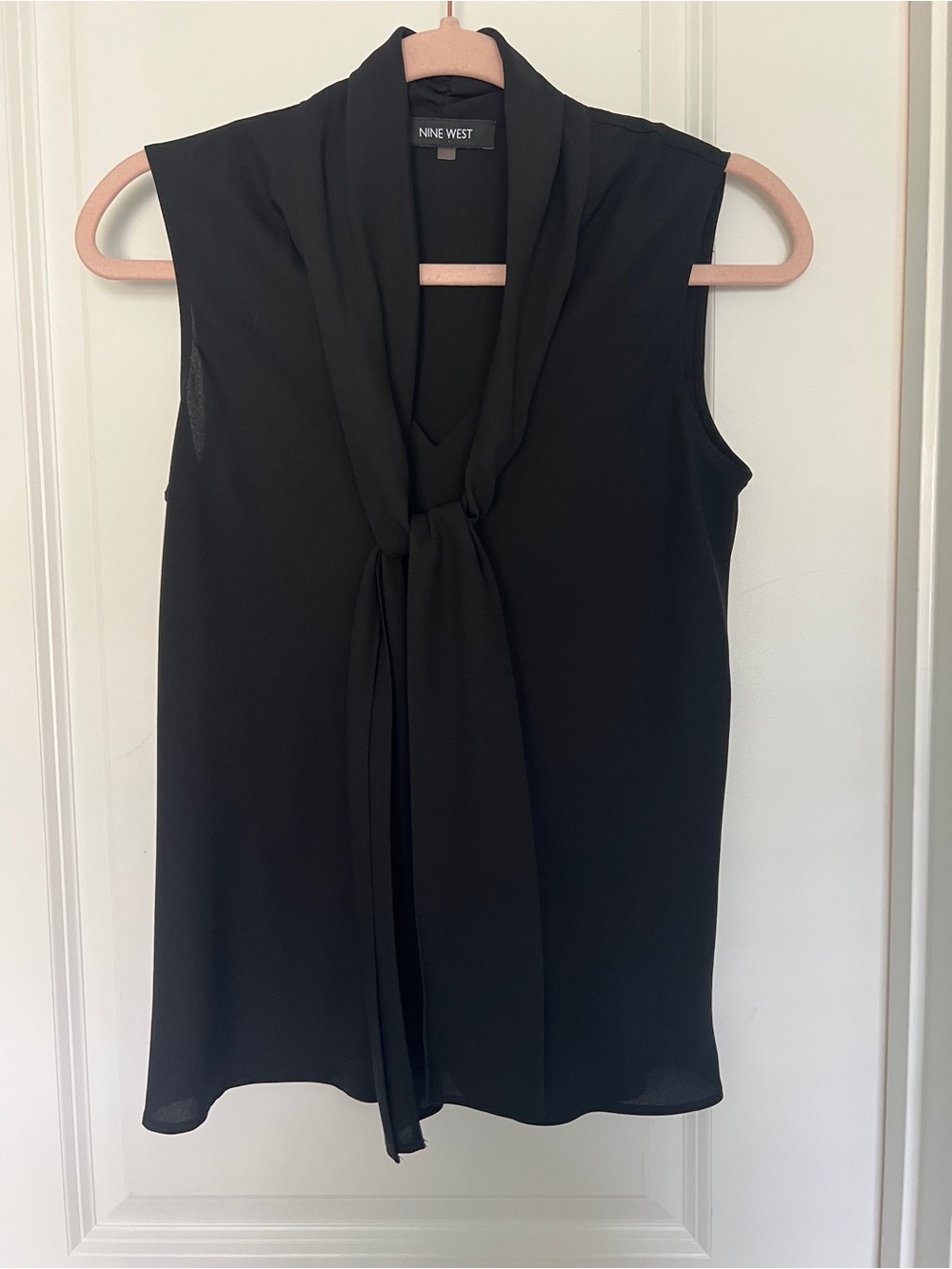 Nine West Black Sleeveless Tie-Neck Shell Blouse